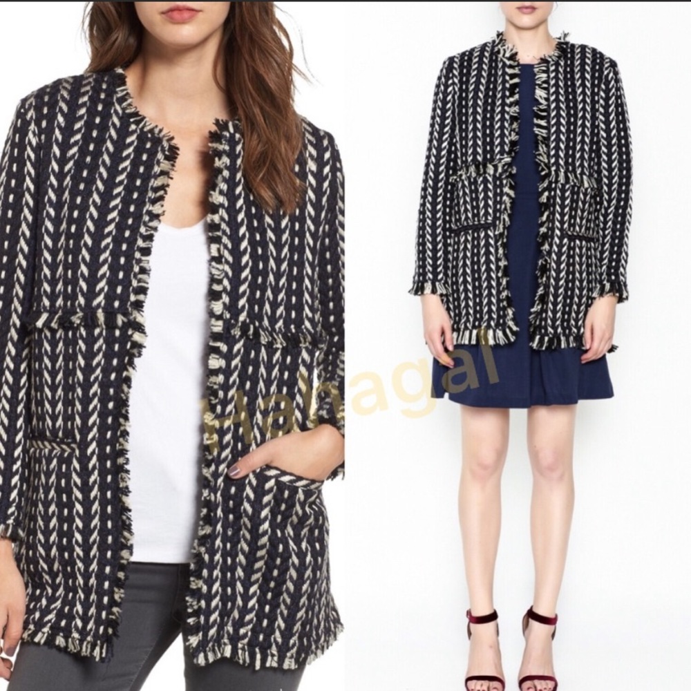 Cupcakes and Cashmere Bev Tweed Fringe Jacket